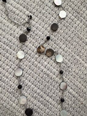 Premier Silver-Tone Necklace with Mother-of-Pearl Discs and Black Beads